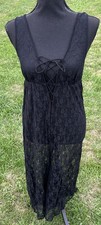 Intimately Free People Lace Slip Dress Womens Small Black Sheer Lace-Up Boho