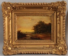 19thC Signed Antique THEODORE FOURMOIS Belgian Landscape w/ Donkey Oil Painting