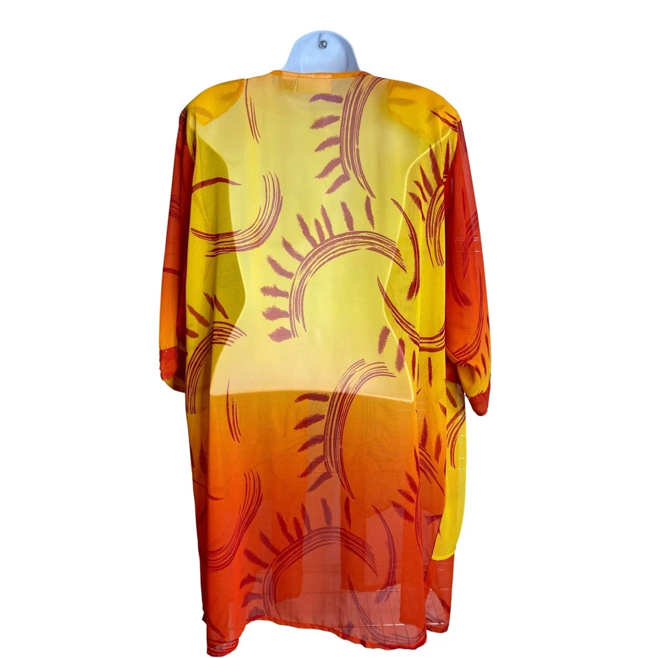 Chaqueta Kimono Vintage KIRPA Mujer Estampado Sunburst Talla 1X Lentejuelas Transparente Audaz Boho Foto 2 de 4
