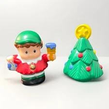FP Little People Christmas Elf Painting + Tree Green Red w/Blue Paintbrush