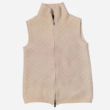 Loro Piana 100% Cashmere Knit Zip Up Vest Italian Size 40 Women's Medium Ivory