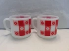 Lot of 2 Vtg Federal Glass Mugs Milk Glass Red Gingham 8 oz.