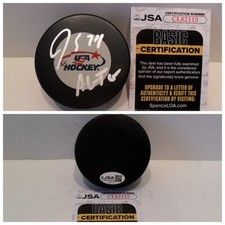 Jaccob Slavin Signed Team USA Puck JSA COA Carolina Hurricanes - Inscribed AGTG