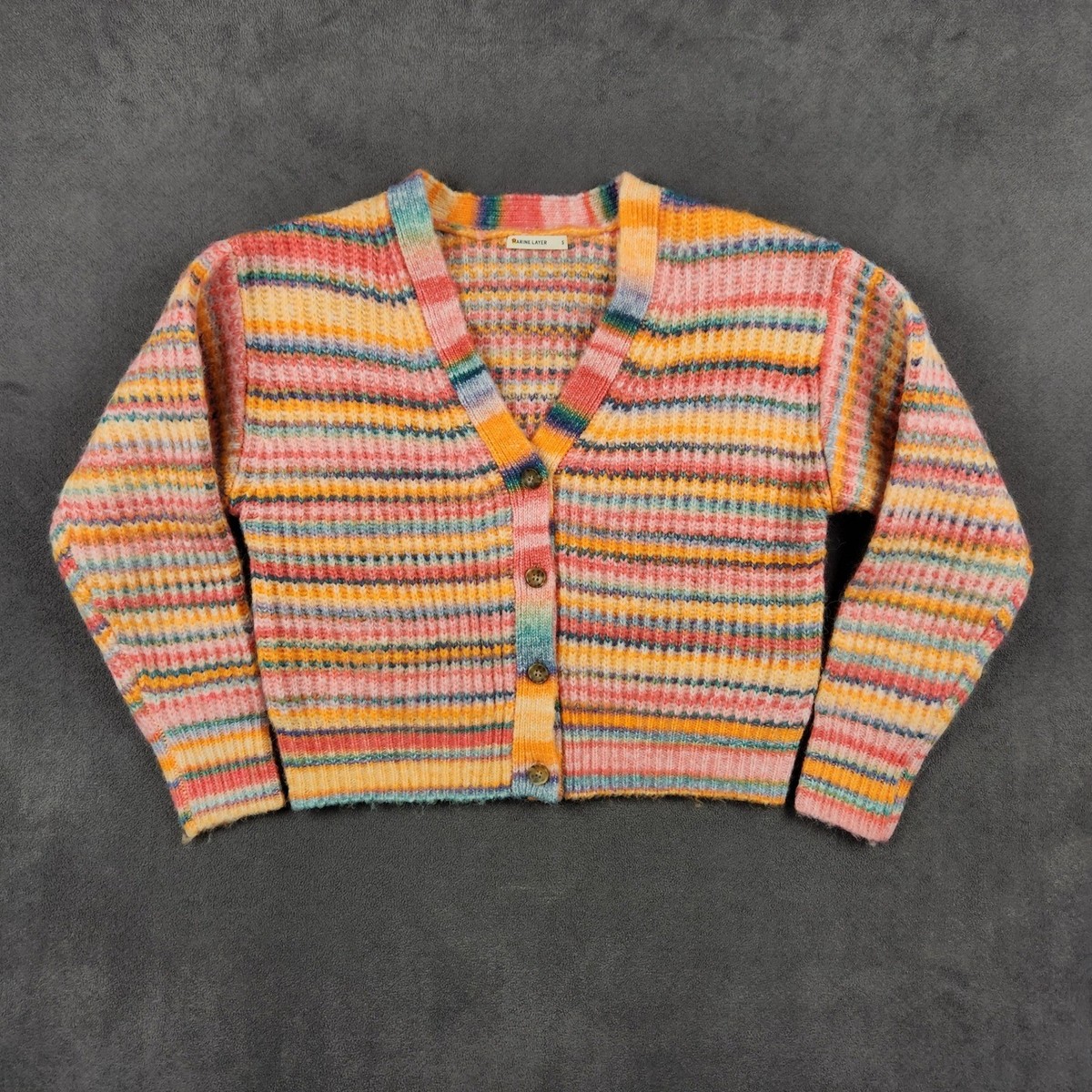 Marine Layer Dream Yarn Crop Cardigan Sweater Rainbow Striped 