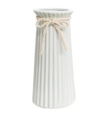 Image of White Ceramic Ribbed Vase 20cm – Modern Minimalist Decor for Home & Office