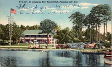 Panama City Florida St. Andrews Bay Yacht Club Clubhouse Vintage Postcard  30085