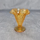 Fenton Marigold Hobnail Ruffled Vintage Trumpet Vase Mini 4 Inch Amber Yellow