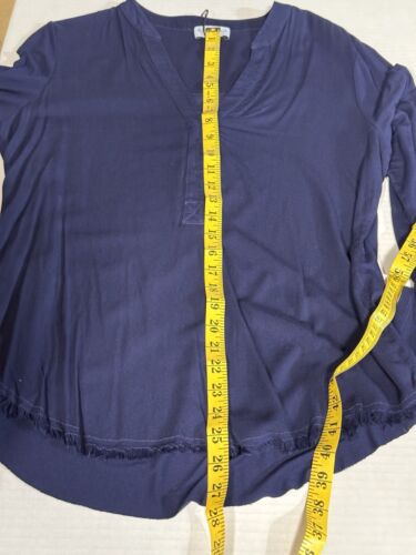 Michael Stars Blue Blouse Mixed Media Henley Large Women Fringe Hem NWT - Picture 8 of 11