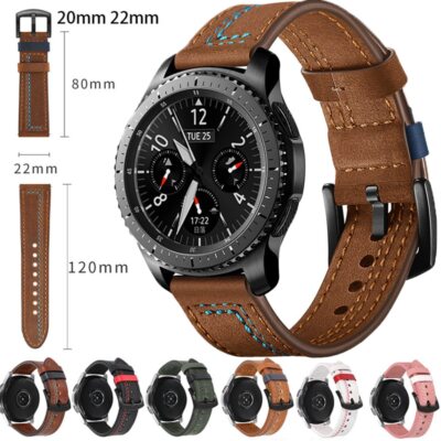 22 20mm Leather Strap For Samsung Galaxy Watch 5 4 3 Classic 44 40 46 42mm Band