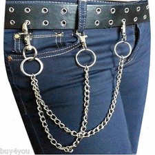 Belt Chain Pants 2-Hole Belt Fashion Stud Belt Biker Chain Key Chain