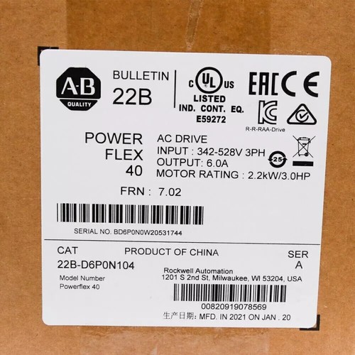 1PCS 22B-D6P0N104 PowerFlex 40 2.2KW/3.0HP AC Drive 22BD6P0N104 - Picture 1 of 9
