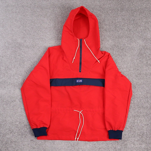 Vintage CB Sports XL Red & Blue Long Sleeve 1/4 Zip Hooded Rain Jacket