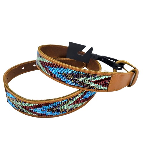 Vntg 70s Southwestern Bohemian Handmade Tan Leather & Beaded Womens Belt Lucky Brand Belt Leather Beaded Womens Bohemian Southwestern  main image 4