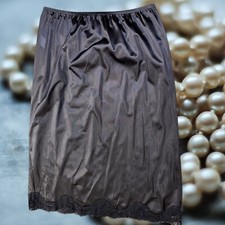 Vintage ADONNA Black Nylon Lace Trim Half Slip Skirt Sz L