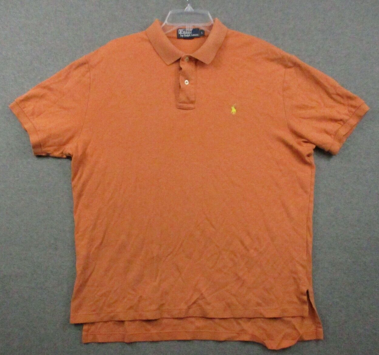 Polo Ralph Lauren Vintage Camicia Grande Uomo Arancione Manica Corta Giallo Pony Hong