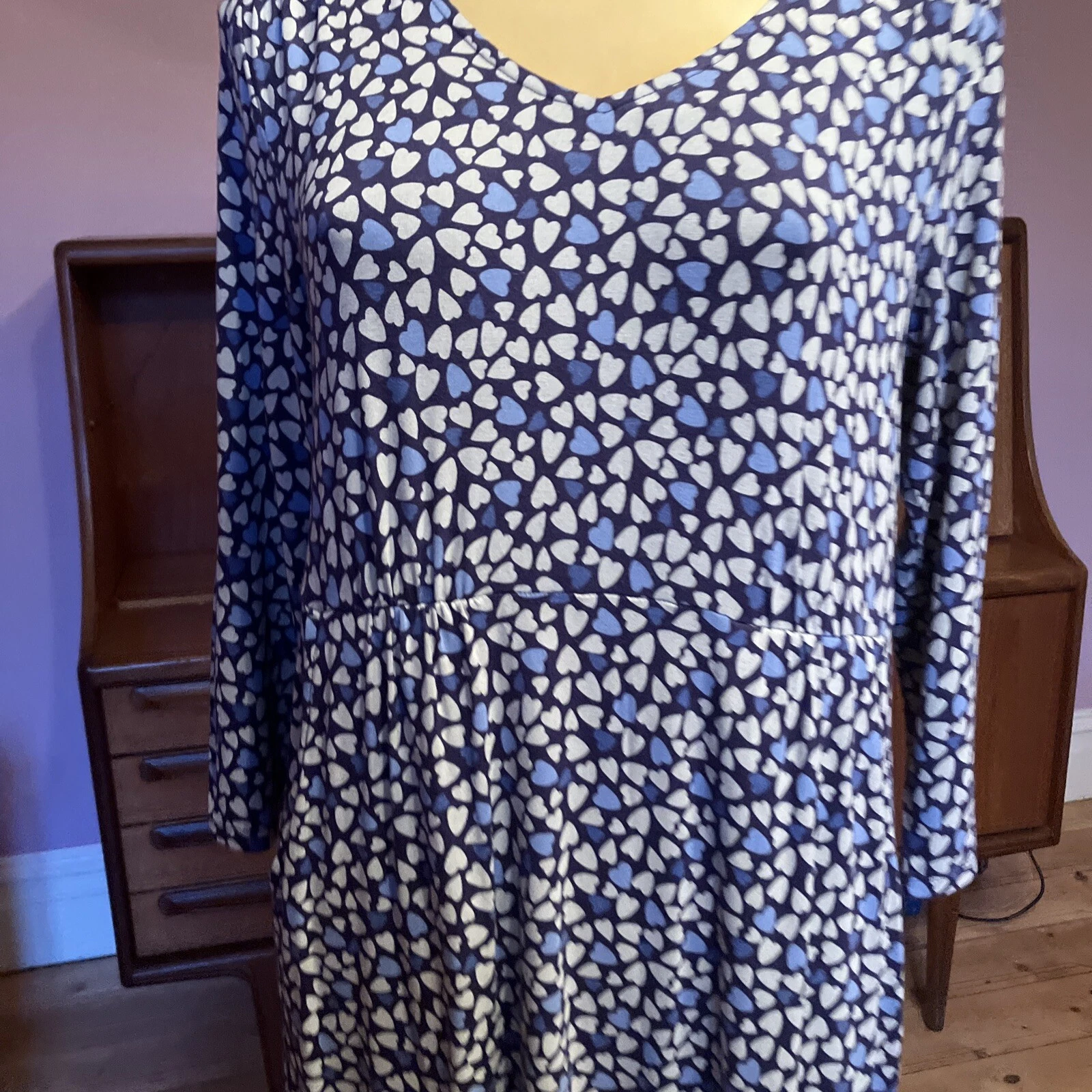 VALENTINO WHITE STUFF Vestito donna Petite Jersey Cambio Tasche Stampa Cuore Tg UK 12P