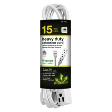Go Green Power 15' Extension Cord 3outlet 16 Awg White gg19615