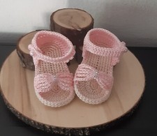 Sandaletti, 0-3 mesi, uncinetto, rosa, cotone oeko-tex, fatte a mano, handmade,