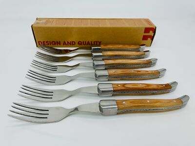 Steakbesteck 6 Comas STEAKGABELN ALPS Chuleteros HQ Holzgriff Edelstahl