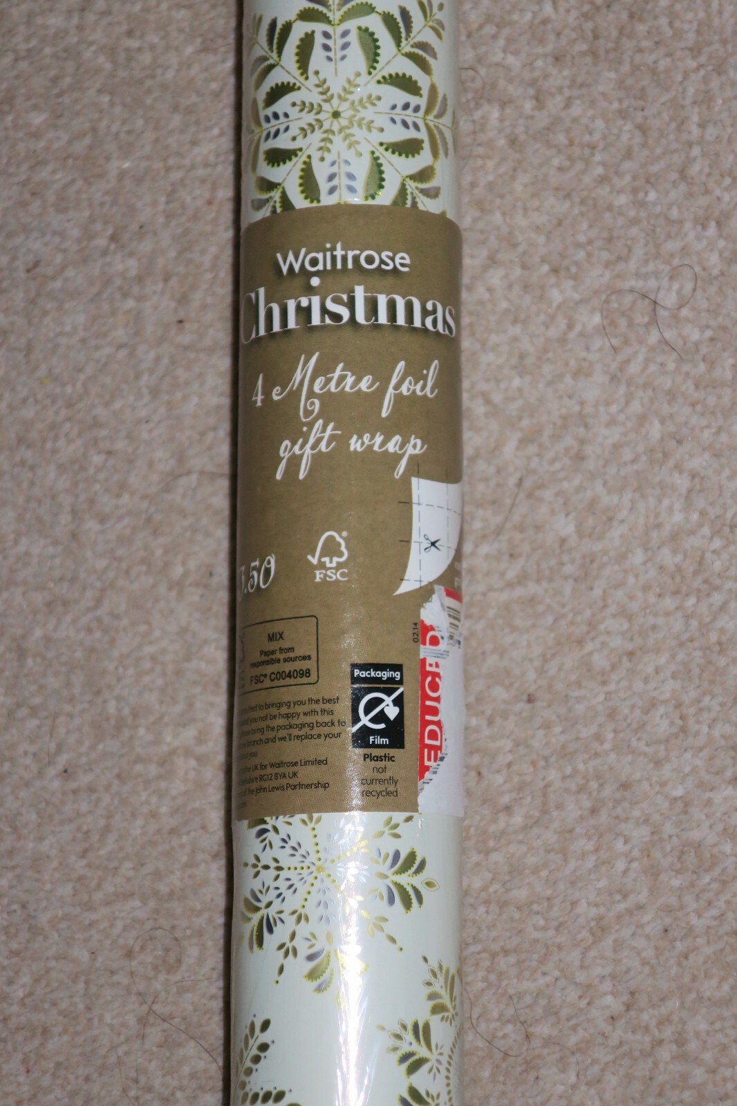 Waitrose Christmas Xmas metallic gift wrap wrapping paper roll job
