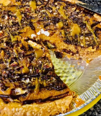 Caramel and Fudge Sweet Potato Pie 