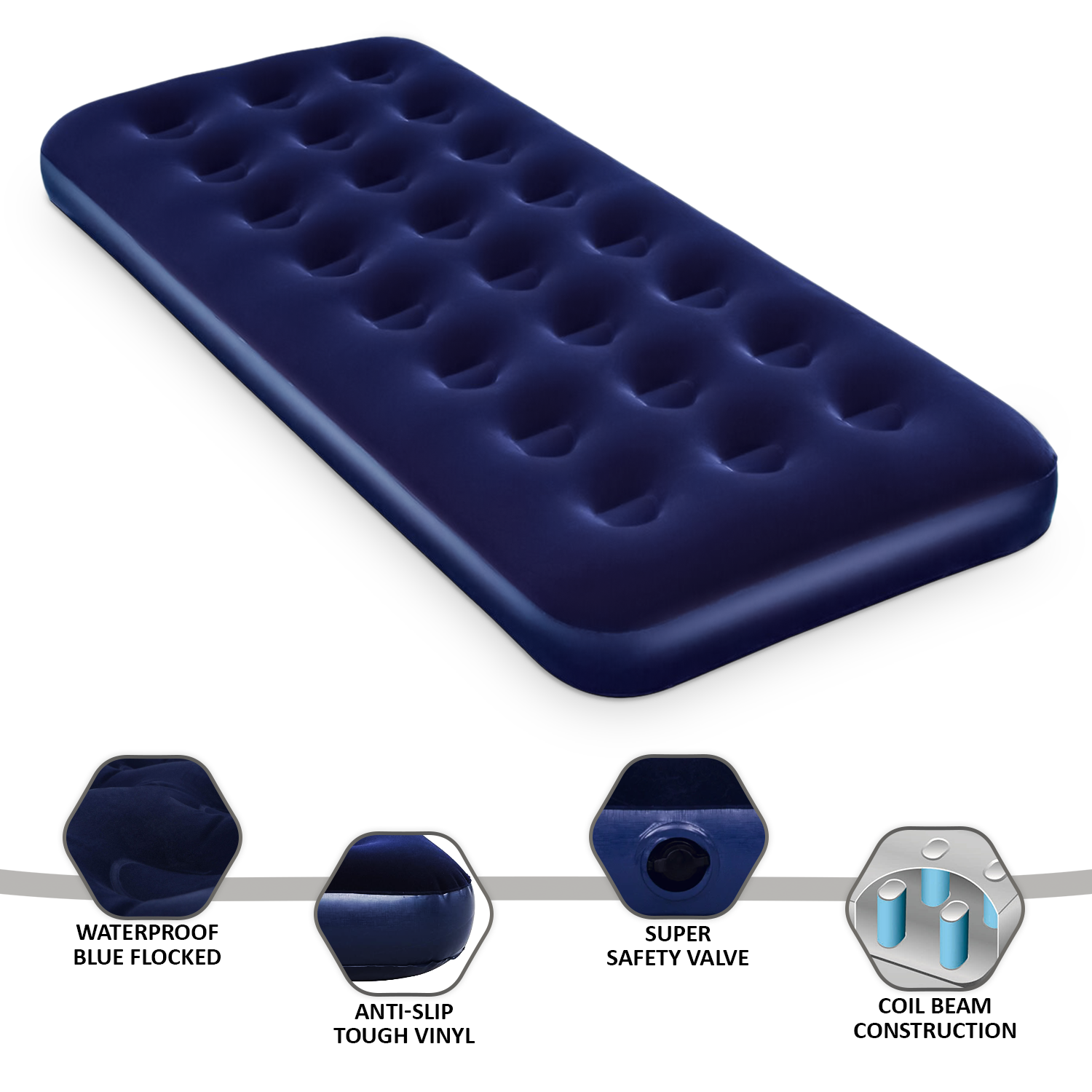 Single Airbed Flocked Camping Inflatable Mattress Air Bed Electric Foot Pump eBay