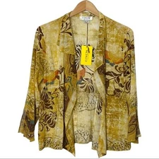 Citron womens top floral open front kimono art to wear stretch MSRP $135 Sz S