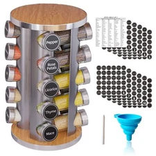 Revolving Spice Rack Set With 20 Spice Jars Kitchen Spice Tower Organizer For Co