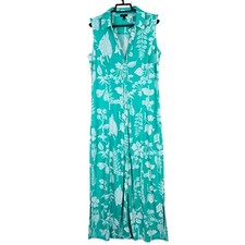 Womens Talbots Green & White Floral Sleeveless Maxi Dress Polyester Stretch S