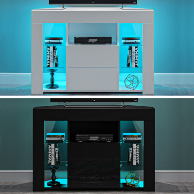 Moderner Eckschrank TV Stand Schrank Hochglanz Tür & Korpus matt RGB LED Beleuchtung