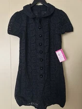 NWT Vintage Betsey Johnson Black Lace Cotton Romper Peter Pan Collar Huge Button