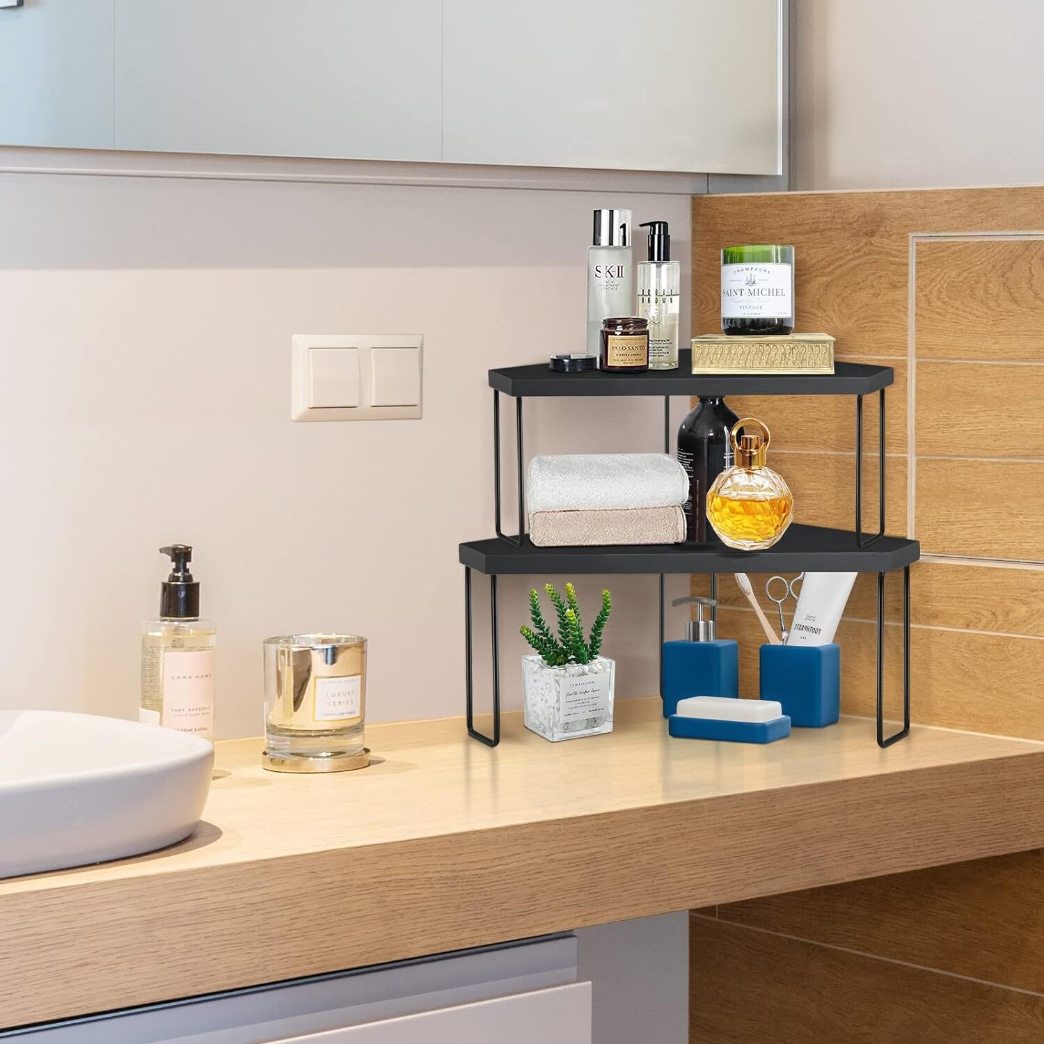 Wood Stackable Corner Shelf/Organizer/Tray Spice Display Rack Organizer ...