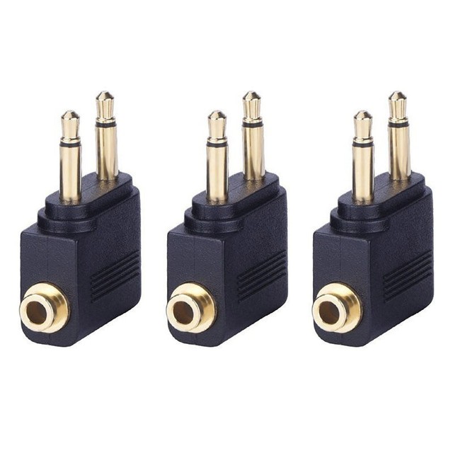 Airplane Airline Flight Adapters for Headphones 3 Pack Golden Plated