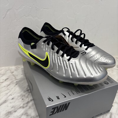 Nike Tiempo Legend 10 Elite AG-Pro Cleats Metallic Silver Volt Green Mens 9.5