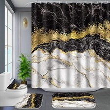 Juegos De 4 Piezas Cortinas Para Ducha Ba o Bano M rmol Lujo Negro Elegantes Set