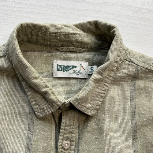 Wellen Hemp Blend Button Up Shirt Mens Medium Horizontal Stripe Short Sleeve - Picture 2 of 11