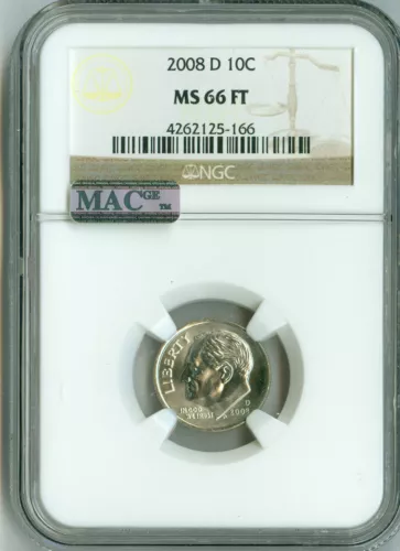 2008 D MS66 FT NGC MAC PQ DIME, BUSINESS, FULL TORCH, LOW POP, WHITE, SPOTLESS!