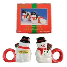 2 Vintage Christmas Porcelain Napkin Rings Sn...