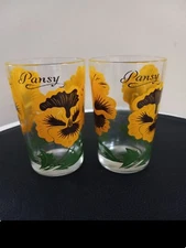 Vtg Boscul Peanut Butter "Pansy" Glasses. Set Of 2