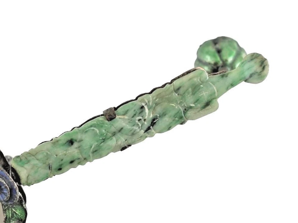 Tazón de jadeíta tallado a mano esmalte chino cepillo lavadora c1900 peces dorados Foto 2 de 4