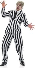 Men s Beetlejuice Costume Adult Striped Mad Man Suit Horror Film Halloween