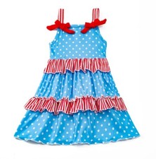 NEW Boutique 4th of July Patriotic Stars Girls Sleeveless Ruffle Dress