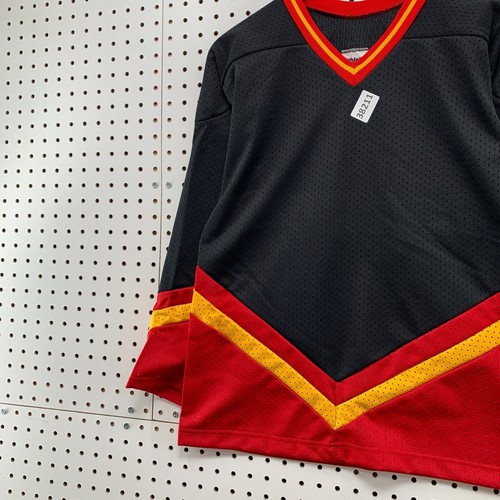 VTG 90s Athletic Sewing Co Blank Hockey Jersey Youth Medium Black Red USA 19x25 - Picture 3 of 14