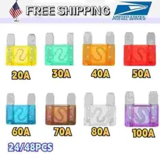 24/48PCS Assortment 20-100Amp Large Maxi / APX Blade Fuse Kit Auto Car Truck SUV