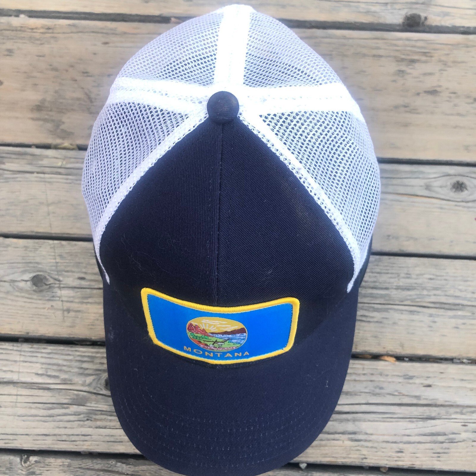 Simms Fishing Hat Cap Montana Logo Trucker Mesh Blue… Gem