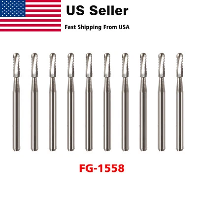 SANDENT 10 Pcs FG-1558 High Speed Dental Tungsten Steel Carbide Crown Metal Cutting Burs