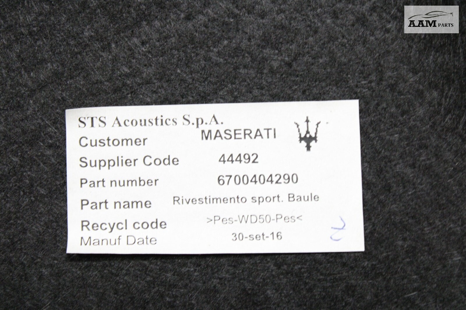 2014-2021 MASERATI GHIBLI M157 REAR TRUNK DECK LID COVER PANEL TRIM BLACK OEM