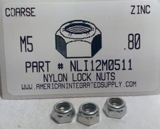 M5-.80 HEX NYLON INSERT LOCK NUTS CLASS 8 STEEL ZINC PLATED D985 (50)