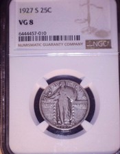 1927-S   Standing Liberty Quarter, NGC VG 8, KEY DATE, Issue Free