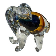 Amber Vintage Campo Art Glass Murano Style Elephant 7 Inch Excellent Condition